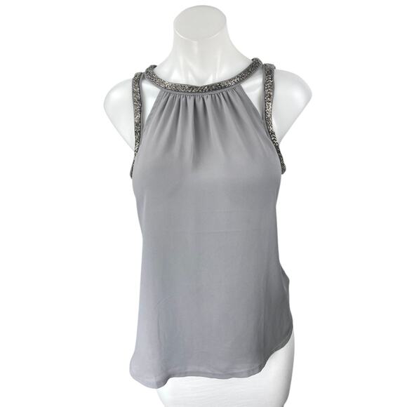 Express Gray Beaded Jeweled Rhinestone Sleeveless Cami Blouse Tank Top Size S - Picture 1 of 6
